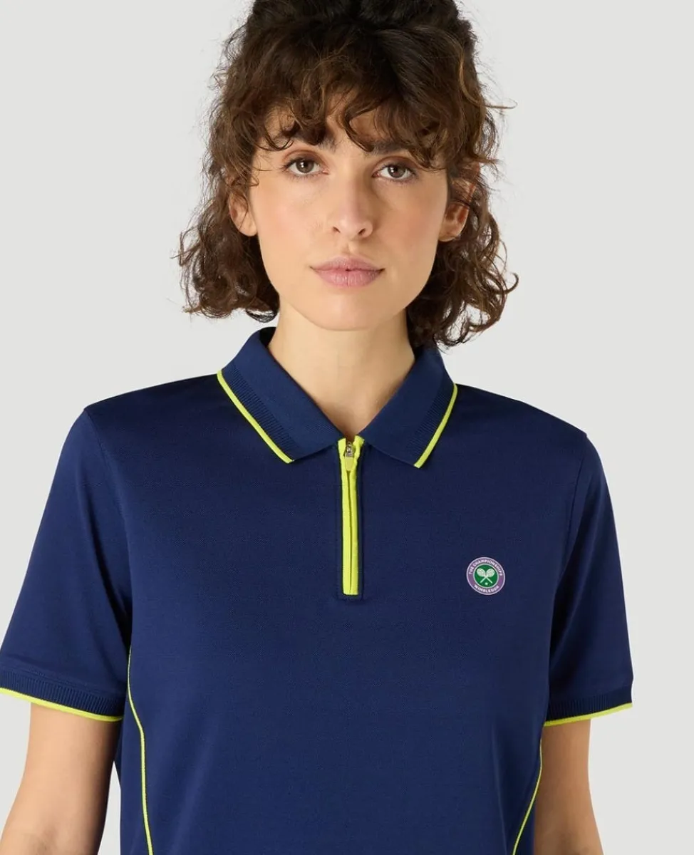 Wimbledon Tops & T-Shirts | Tops & T-Shirts-Womens Performance Zip Polo - Navy