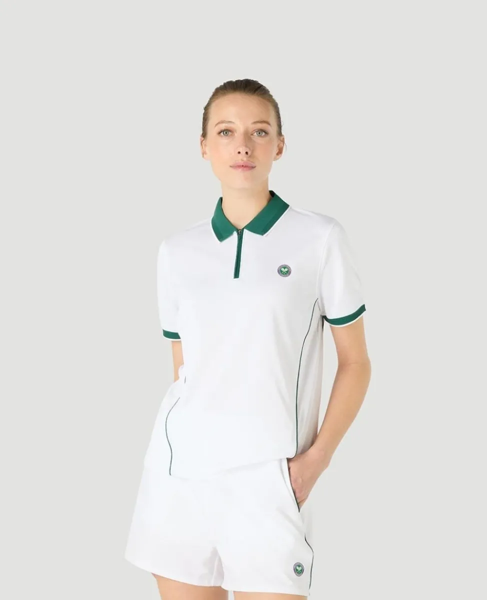 Wimbledon Tops & T-Shirts | Tops & T-Shirts-Womens Performance Zip Polo - White