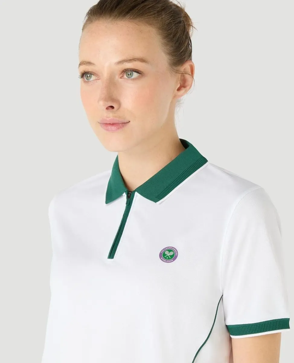 Wimbledon Tops & T-Shirts | Tops & T-Shirts-Womens Performance Zip Polo - White