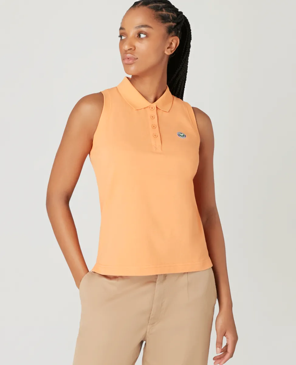 Wimbledon Tops & T-Shirts-Womens Sleeveless Pique Polo - Orange