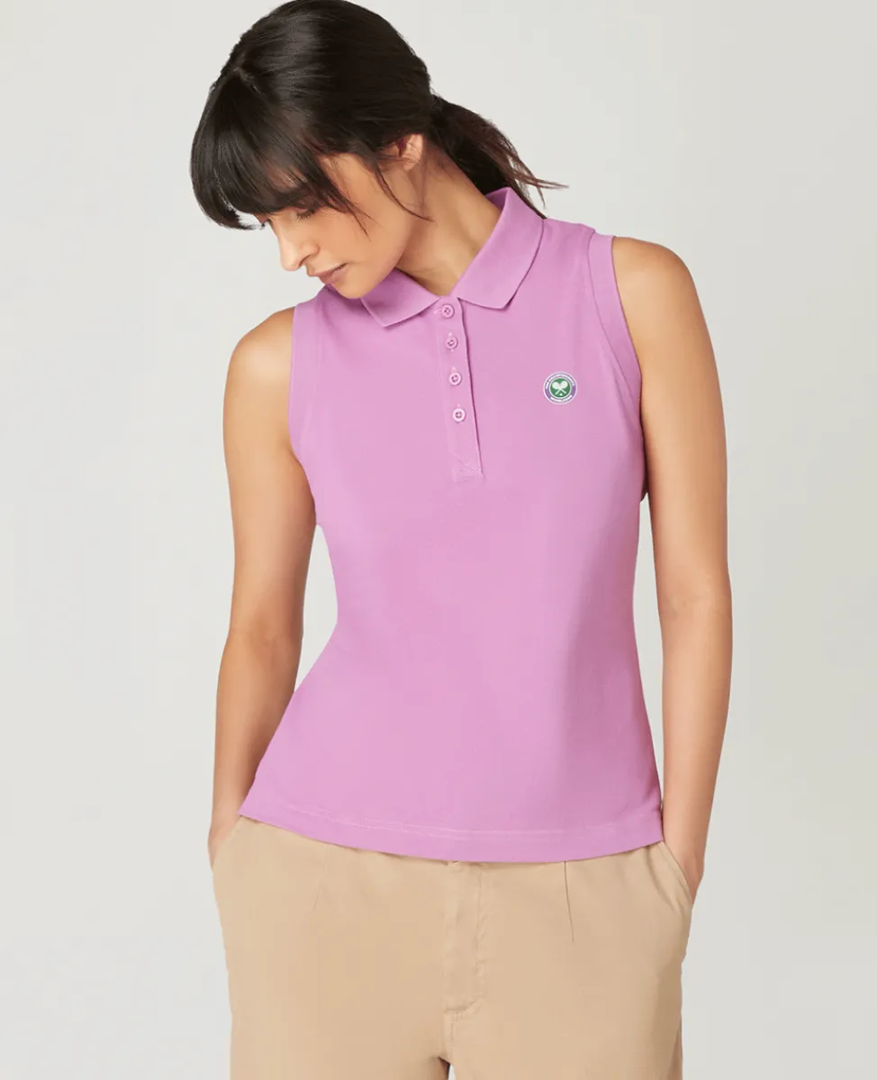 Wimbledon Tops & T-Shirts-Womens Sleeveless Pique Polo - Purple