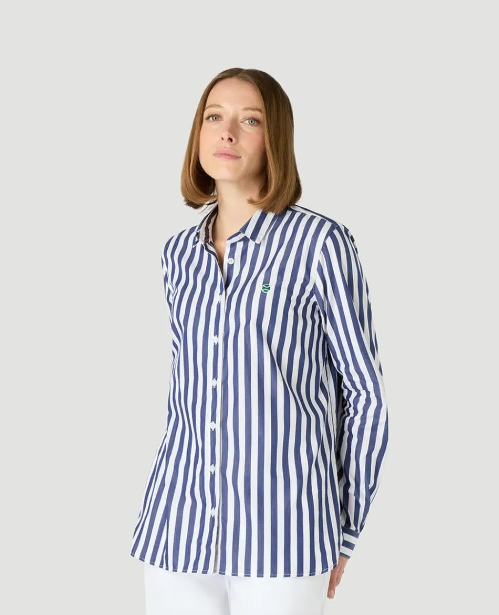 Wimbledon Tops & T-Shirts-Womens Striped Shirt - White & Navy