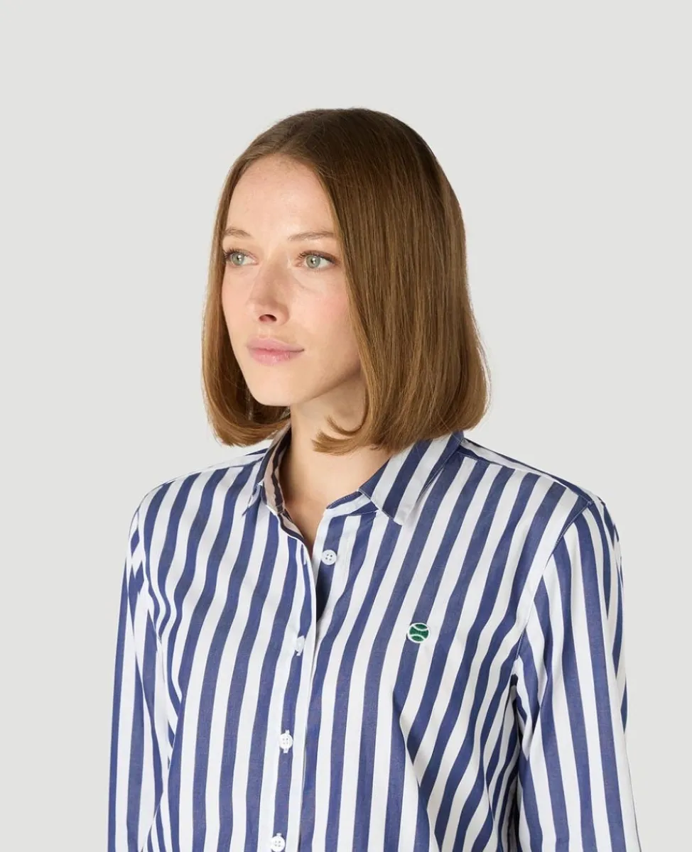 Wimbledon Tops & T-Shirts-Womens Striped Shirt - White & Navy