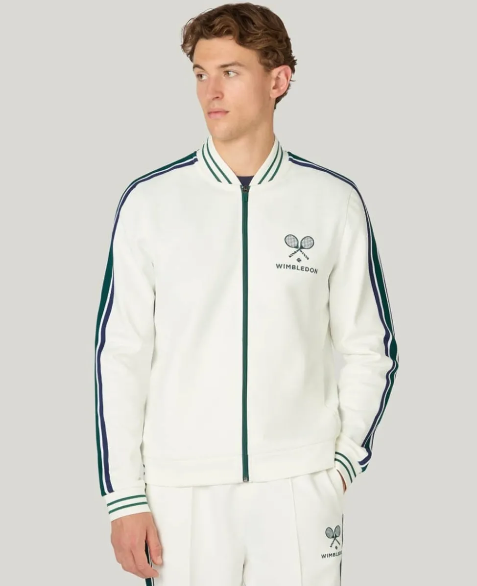 Wimbledon Jackets & Coats-Zip Front Stripe Track Jacket in White